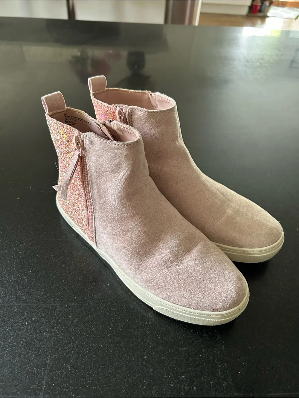 Kids Pink Glitter Back High-Top Sneaker Boots